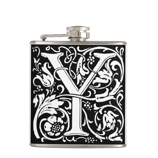 Letter Y Mediaeval Monogram Art Nouveau Hip Flask (Front)