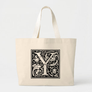Letter Y Mediaeval Monogram Art Nouveau Large Tote Bag
