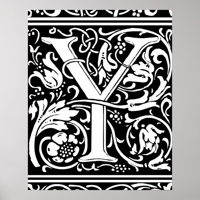 Letter Y Mediaeval Monogram Art Nouveau Poster (Front)
