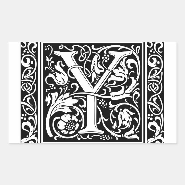 Letter Y Mediaeval Monogram Art Nouveau Rectangular Sticker (Front)