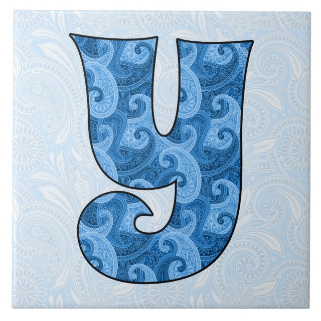 Letter Y - Monogrammed Blue Paisley 6 inch Tile (Front)
