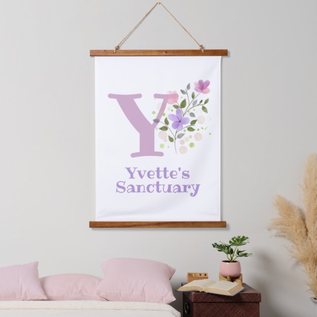 Letter Y plus First Name with a Floral Design Hanging Tapestry (Bedroom)