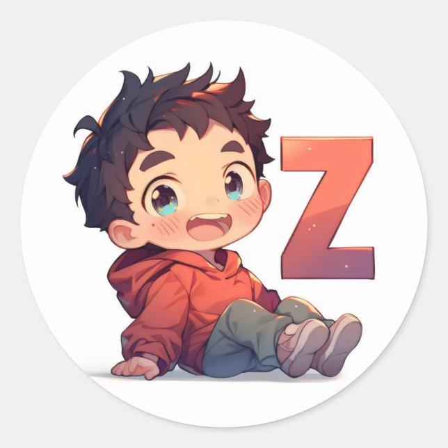 Letter Z Anime Cute Boy Classic Round Sticker (Front)