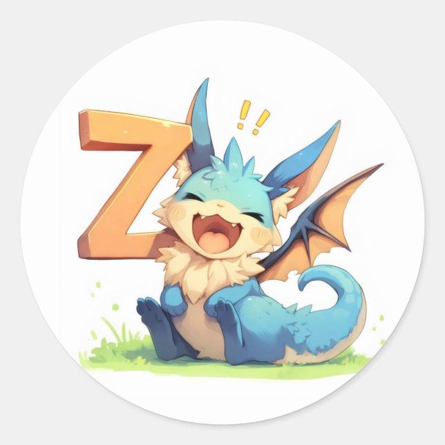 Letter Z Anime Dragon Classic Round Sticker (Front)