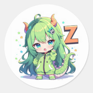 Letter Z Anime Dragon Girl Classic Round Sticker