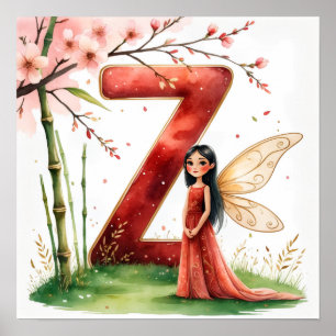 Letter Z Bamboo Fairy Poster -Chinese Alphabet Art