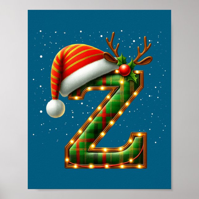 Letter Z Christmas Plaid Santa Hat Monogram Initia Poster (Front)