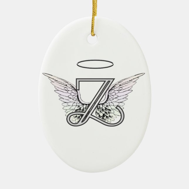 Letter Z Initial Monogram with Angel Wings & Halo Ceramic Tree Decoration (Front)