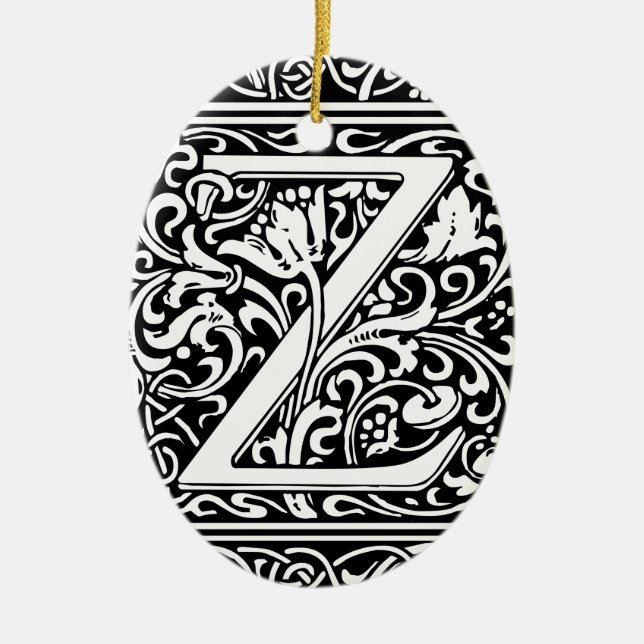 Letter Z Mediaeval Monogram Art Nouveau Ceramic Tree Decoration (Front)