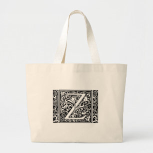 Letter Z Mediaeval Monogram Art Nouveau Large Tote Bag