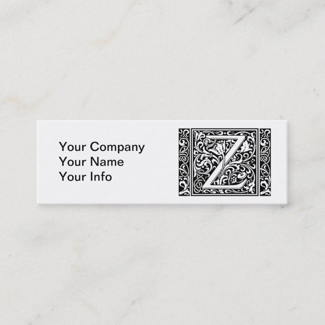 Letter Z Mediaeval Monogram Art Nouveau Mini Business Card (Front)