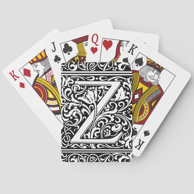 Letter Z Mediaeval Monogram Art Nouveau Playing Cards (Back)