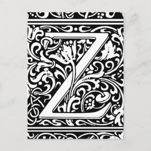 Letter Z Mediaeval Monogram Art Nouveau Postcard