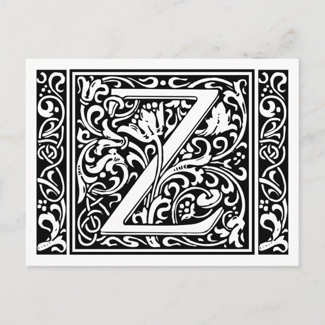 Letter Z Mediaeval Monogram Art Nouveau Postcard (Front)