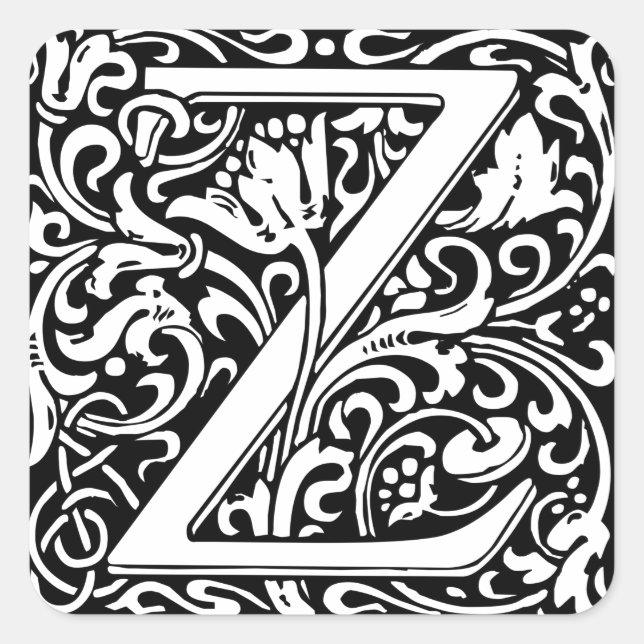 Letter Z Mediaeval Monogram Art Nouveau Square Sticker (Front)