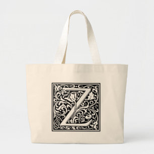 Letter Z Mediaeval Monogram Vintage Initial Large Tote Bag