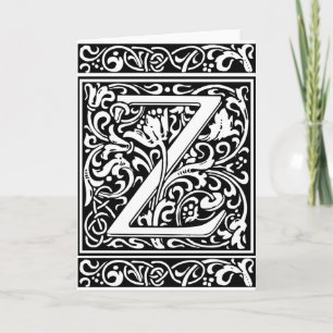 Letter Z Mediaeval Monogram Vintage Initial Note Card