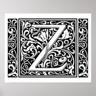 Letter Z Mediaeval Monogram Vintage Initial Poster