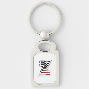 Letter Z Monogram Initial Patriotic USA Flag Key Ring