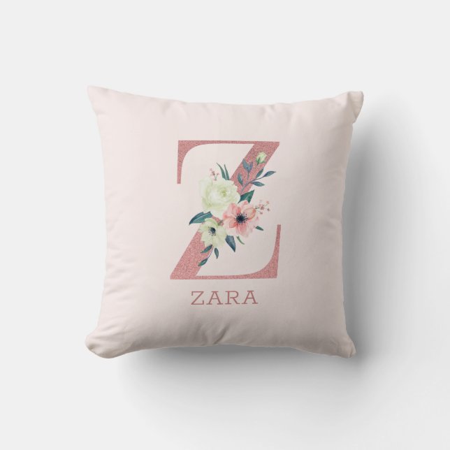 Letter Z Pink Watercolor Floral Monogram Nursery Cushion (Front)