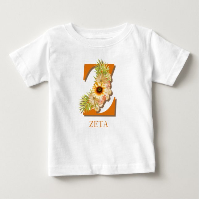 Letter Z Sunflower Floral Monogram with Name Baby T-Shirt (Front)