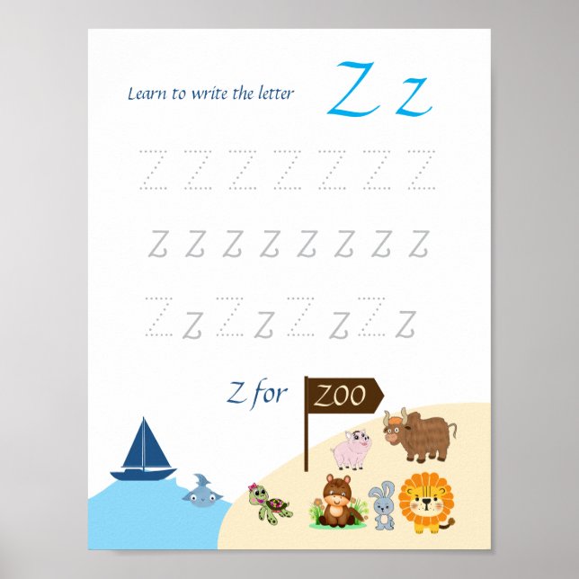 Letter Z Tracing Poster for Kids (Front)