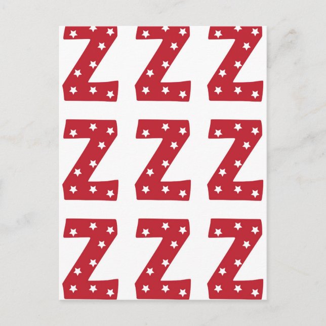 Letter Z - White Stars on Dark Red Postcard (Front)