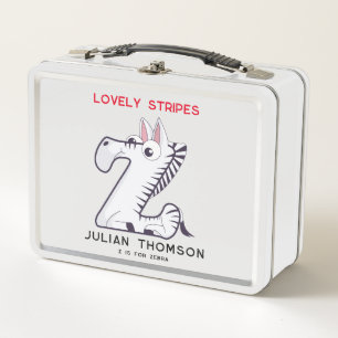 Letter Z Zebra Add Name Allergies Back To School Metal Lunch Box