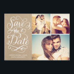 Lettered Rustic Kraft Save The Date Collage<br><div class="desc">This save the date photo card features a 3-photo collage,  swirly hand lettered calligraphy artwork and a faux kraft paper texture. Visit our designer shop to see more!</div>