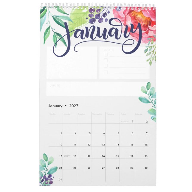 Lettered watercolor calendar - Personalised (Jan 2027)
