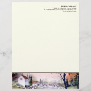 Letterhead Arched Bridge Watercolor Painting