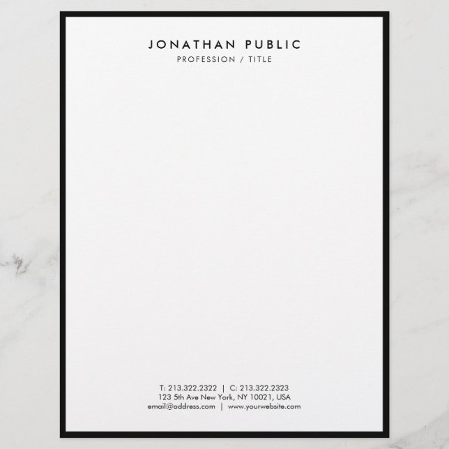 Letterhead Black And White Modern Elegant Simple (Front)