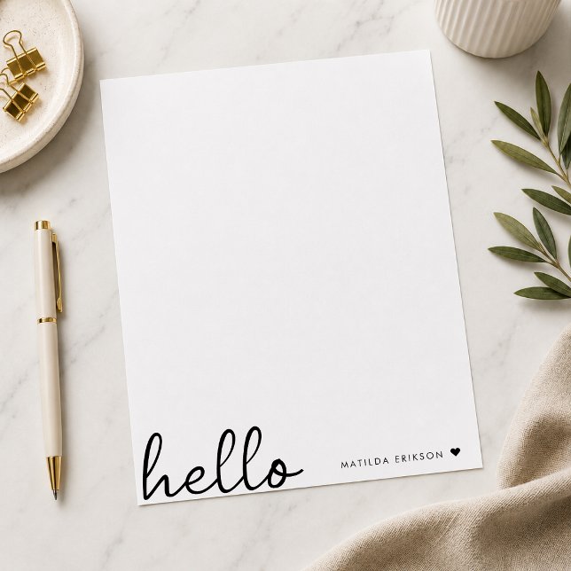 Letterhead | Custom Hello Note Stationery Page (Personalized hello letterhead with custom name detail for notes and thank you letters.)