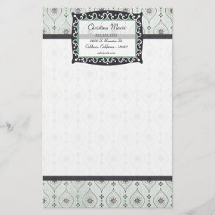 Letterhead Stationery Blue Flower Pattern