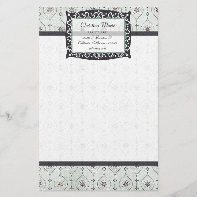 Letterhead Stationery Blue Flower Pattern (Front)