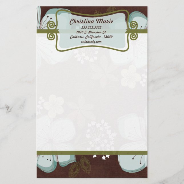 Letterhead Stationery Hawaiian Blue Flower (Front)