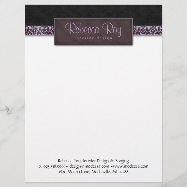 Letterhead Stationery Interior Design Damask Pur 3 (Front)
