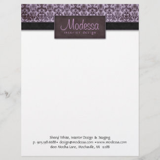 Letterhead Stationery Interior Design Damask Purpl