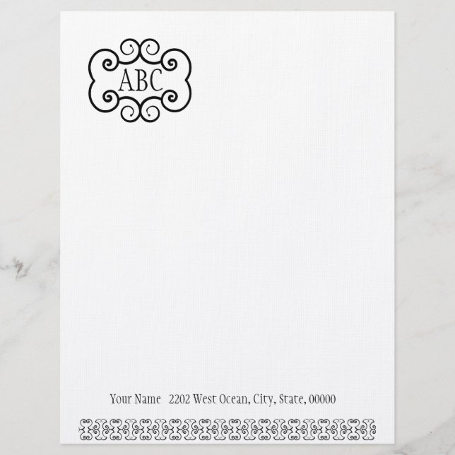 Letterhead Stationery Linen Paper/ White Monogram (Front)