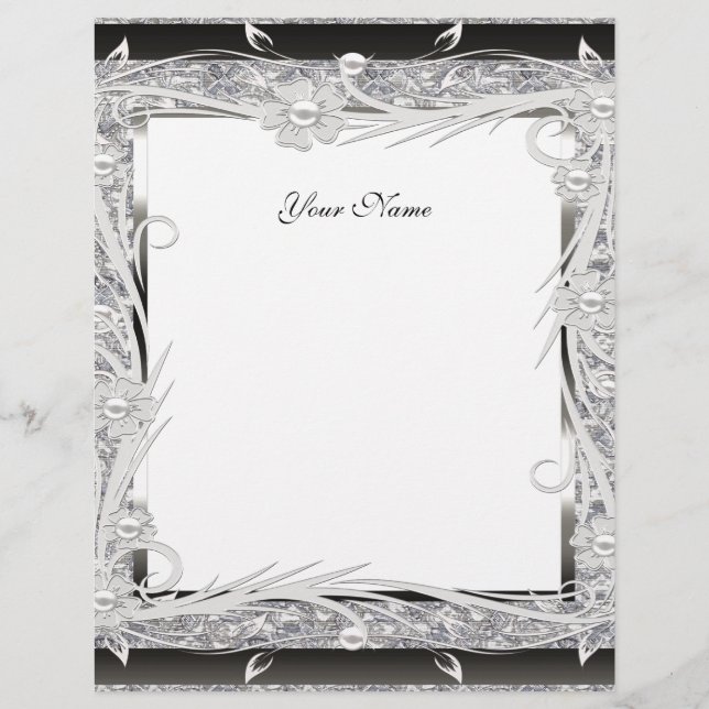 Letterhead Vintage Silver Black Floral (Front)