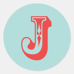 LetterI J carnival style monogram initial favour Classic Round Sticker