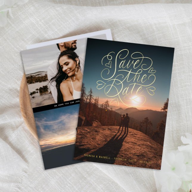 Lettering Hearts Photo Save The Date Gold  (Creator Uploaded)