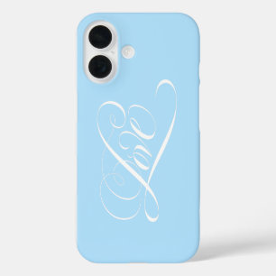 Lettering LOVE Heart Calligraphy Pale Ice Blue iPhone 16 Case