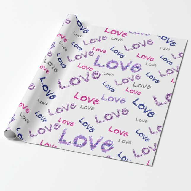Lettering love Multicolored Seamless pattern Wrapping Paper (Unrolled)
