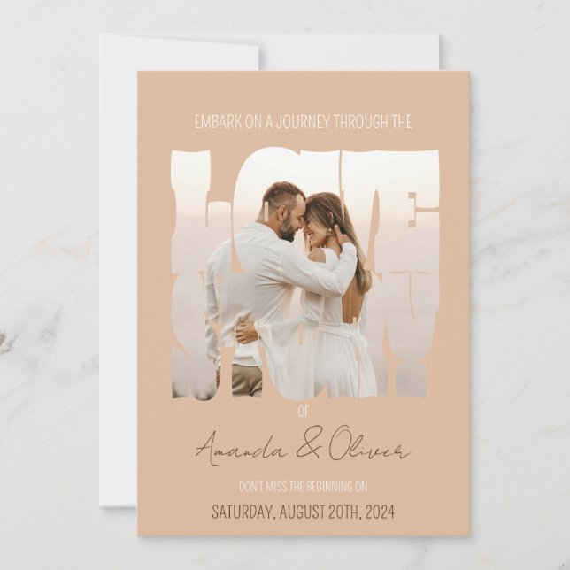 Lettering Love Story Photo Wedding Invitation (Front)
