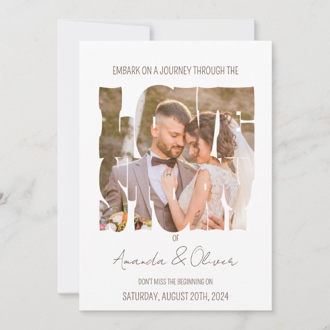 Lettering Love Story Photo Wedding Invitation (Front)