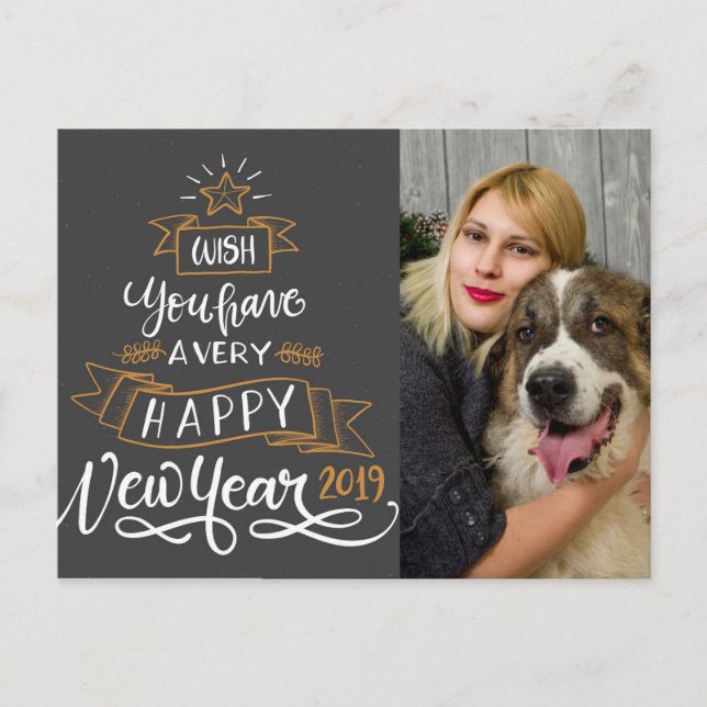 Lettering New Year 2019 Holiday Postcard (Front)