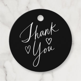 Lettering Thank You Hearts Black and White Favour Tags