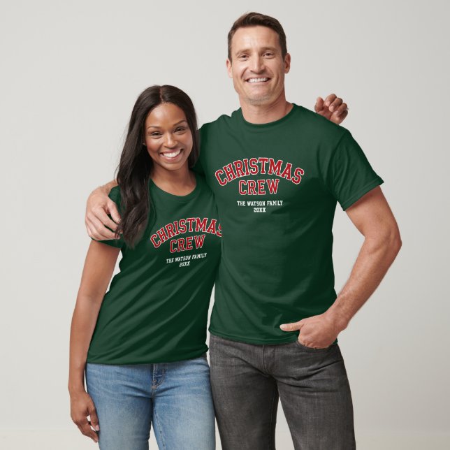 Letterman Christmas Crew Collegiate Family Name T-Shirt (Unisex)