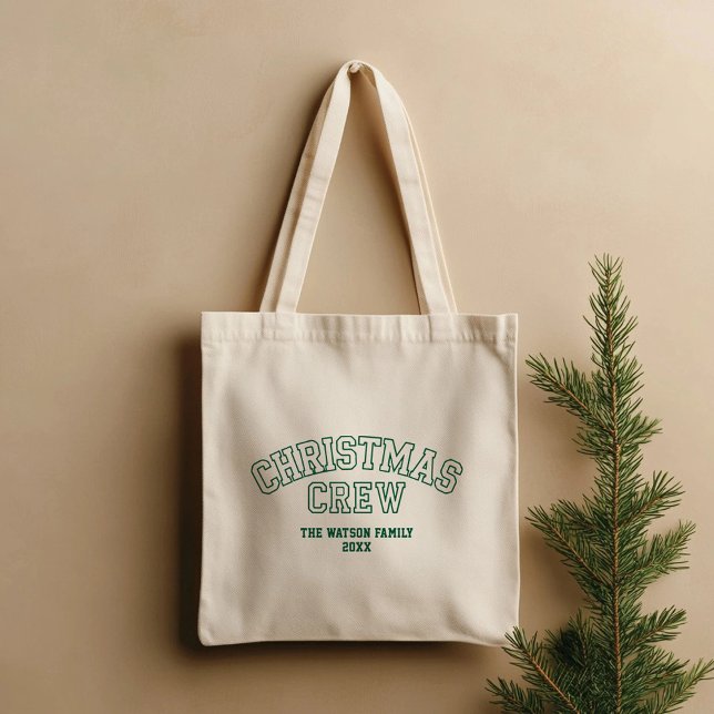Letterman Christmas Crew Collegiate Family Name Tote Bag (Creator Uploaded)